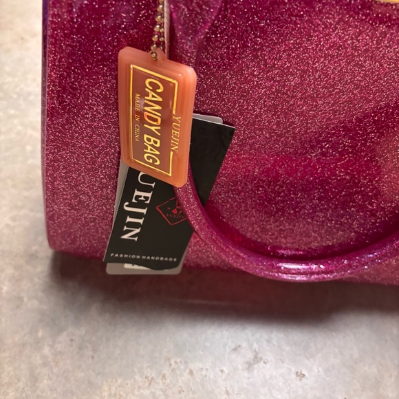 Sparkly  Pink Candy Bag Jelly Bean Style Handbag Satchel Purse Gold NWT - Picture 2 of 9